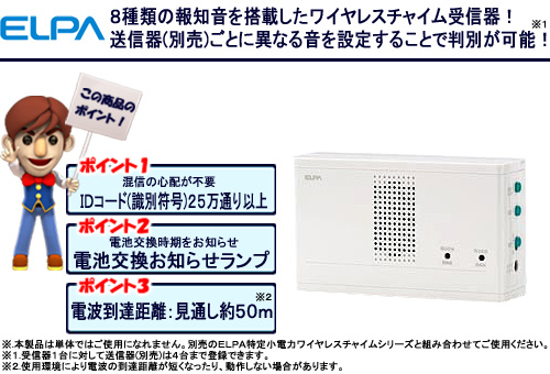 【クリックで詳細表示】朝日電器 ワイヤレスチャイム 受信器 EWS-10