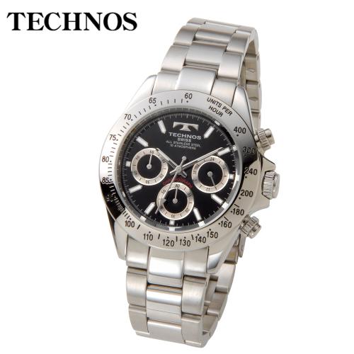【クリックでお店のこの商品のページへ】TECHNOS 『クロノグラフ SS』 ブラック メンズ TGM615SB