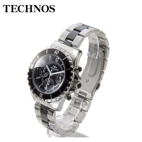 【クリックで詳細表示】TECHNOS セラミック クロノグラフ ブラック メンズ T3032TB