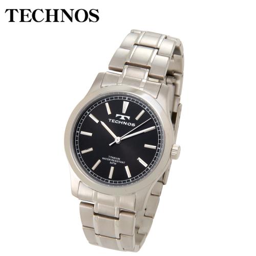 【クリックで詳細表示】TECHNOS 3針 オールチタン ウォッチ ブラック メンズ T1079IB
