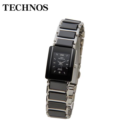 【クリックで詳細表示】TECHNOS セラミック スクエアウォッチ ブラック レディス TAL742TB