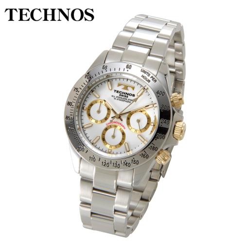 【クリックでお店のこの商品のページへ】TECHNOS 『クロノグラフ SS』 ホワイト/ゴールド メンズ TGM615LW