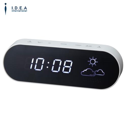 【クリックで詳細表示】イデアインターナショナル 電波LEDウェザークロック BR ホワイト/ホワイトLED LCR101-WH/WH