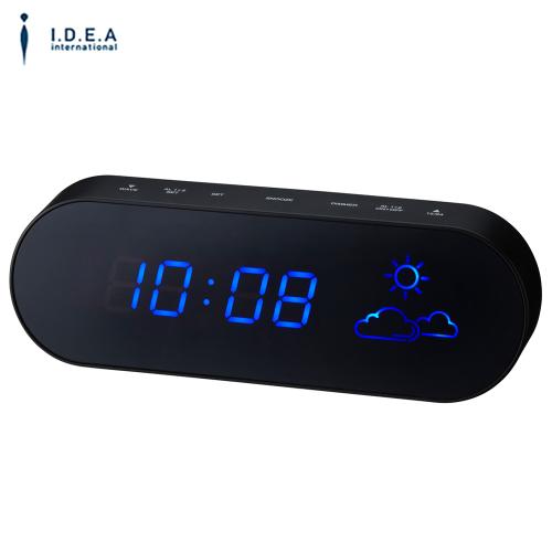 【クリックで詳細表示】イデアインターナショナル 電波LEDウェザークロック BR ブラック/ブルーLED LCR101-BK/BL