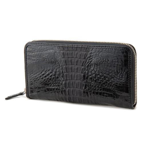 【クリックでお店のこの商品のページへ】ロダニア カイマンワニ革 ラウンド長財布 ツートン光沢 T ブラック光沢 CJN0477BKTSP