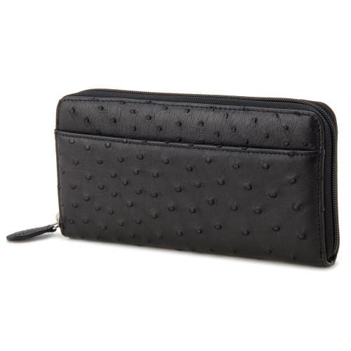 【クリックでお店のこの商品のページへ】ロダニア オーストリッチ ラウンド長財布 ブラック OJN0464HBK