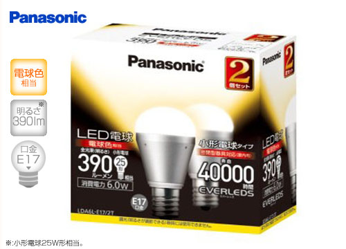 【クリックでお店のこの商品のページへ】パナソニック LED電球 『エバーレッズ』 6.0W 小形電球タイプ 電球色相当 2個セット LDA6LE172T