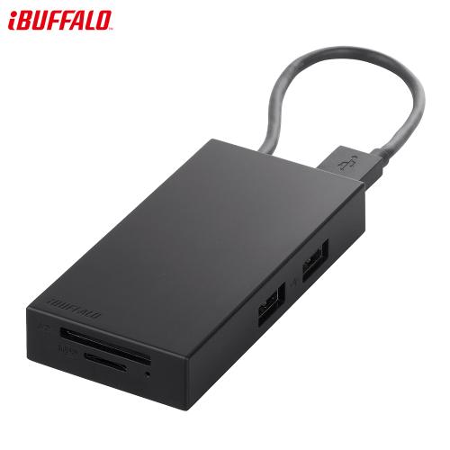 【クリックで詳細表示】バッファロー TurboPC EX対応 3ポートハブ付きカードリーダー 高速モデル ブラック BSCRH04TU2BK