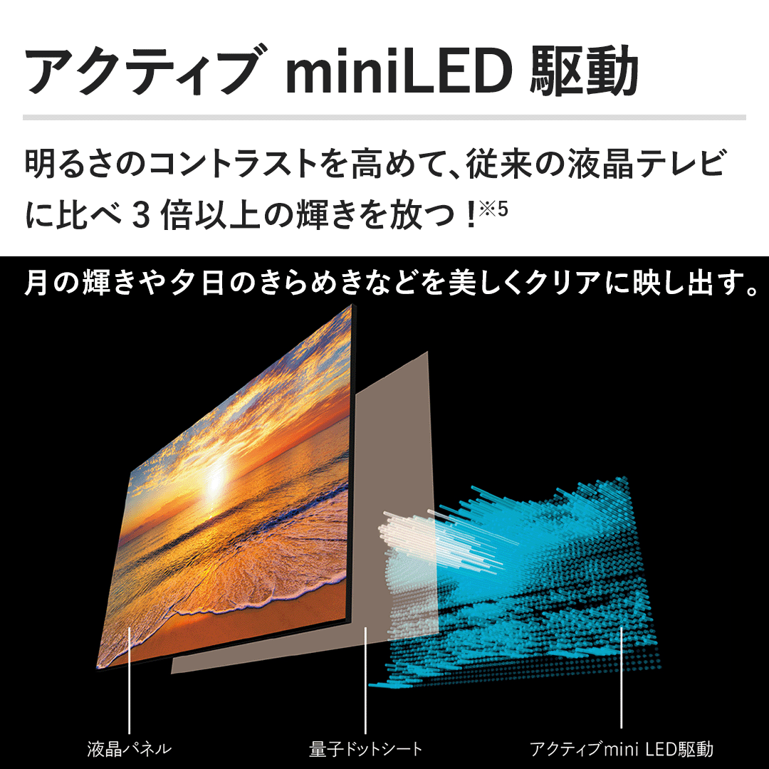 �A�N�e�B�uminiLED�쓮 ���邳�̃R���g���X�g�����߂āA�]���̉t���e���r�ɔ��3�{�ȏ�̋P�������!