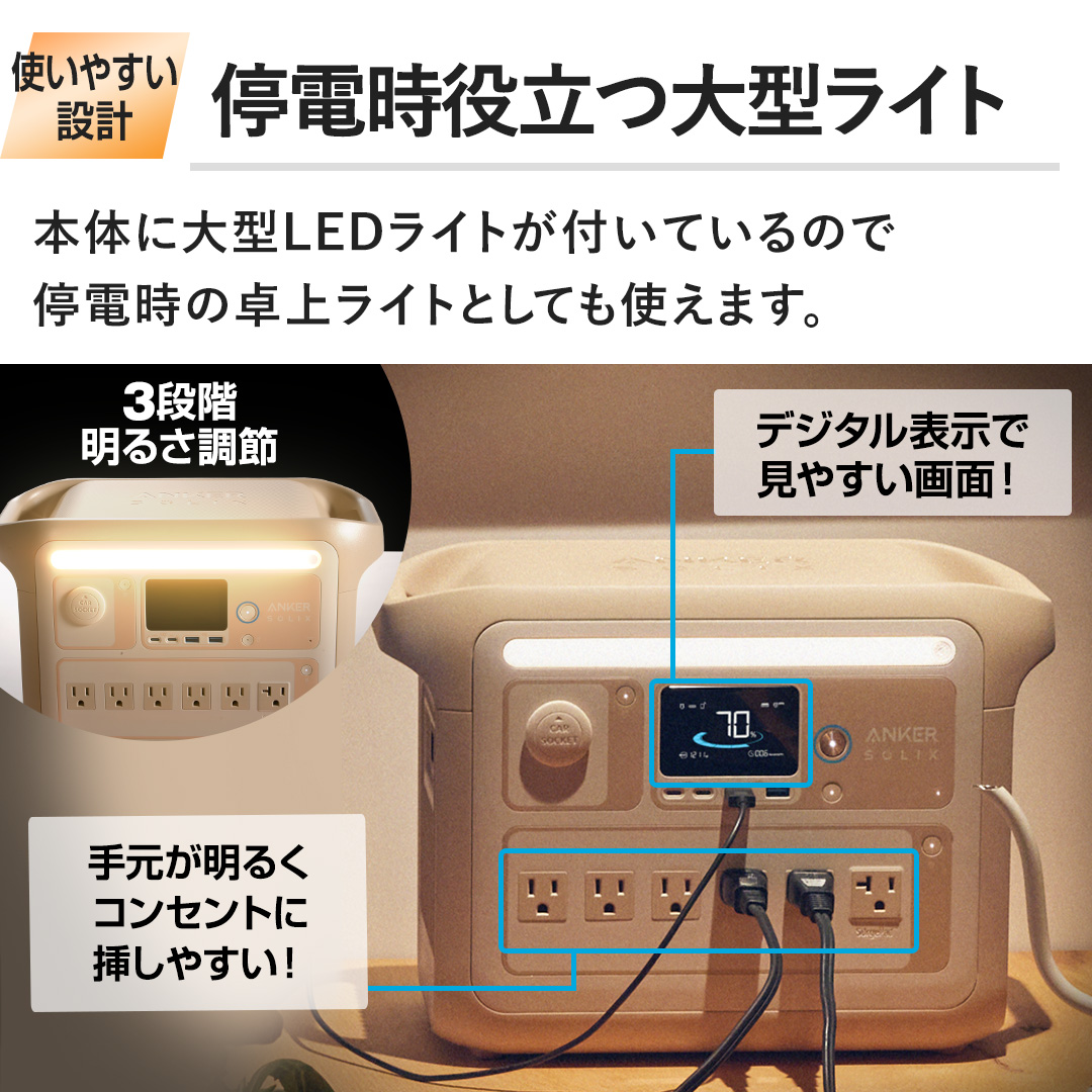 �y��d���𗧂�^���C�g�z�{�̂ɑ�^LED���C�g���t���Ă���̂Œ�d���̑�ド�C�g�Ƃ��Ă��g���܂��B