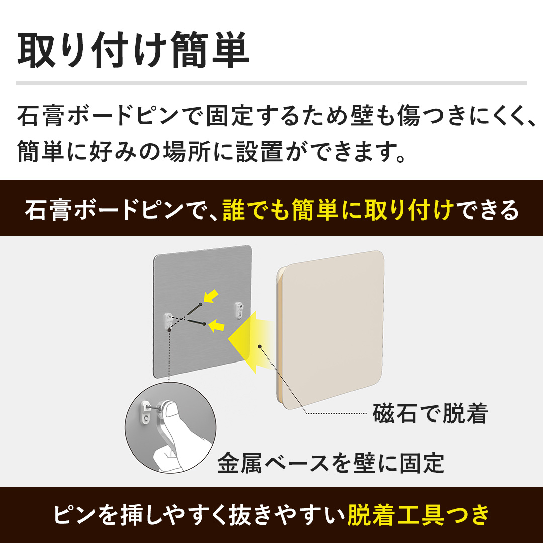 �y���t���ȒP�z�΍p�{�[�h�s���ŌŒ肷�邽�ߕǂ������ɂ����A�ȒP�ɍD�݂̏ꏊ�ɐݒu���ł��܂��B