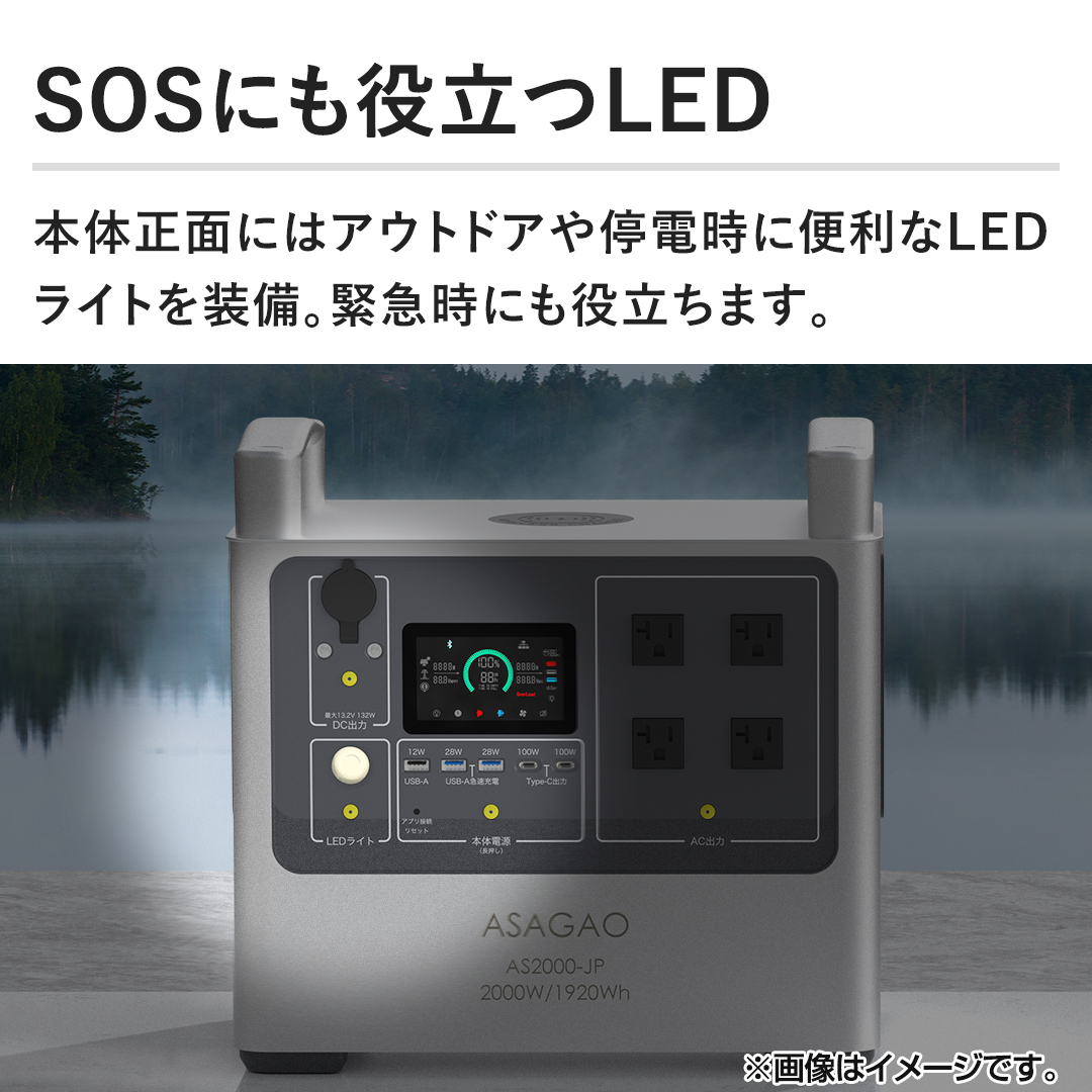 SOS�ɂ��𗧂�LED �{�̐��ʂɂ̓A�E�g�h�A���d���ɕ֗���LED���C�g�𑕔��B�ً}���ɂ��𗧂��܂��B