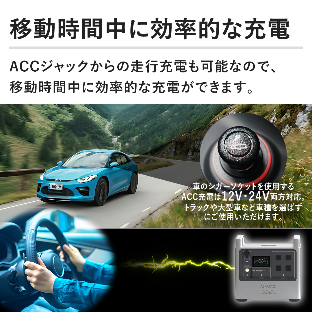 �ړ����Ԓ��Ɍ����I�ȏ[�d ACC�W���b�N����̑��s�[�d���\�Ȃ̂ŁA�ړ����Ԓ��Ɍ����I�ȏ[�d���ł��܂��B