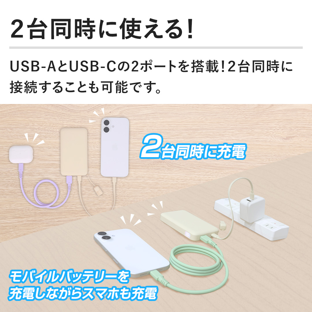 �y�Q�䓯���Ɏg����I�zUSB-A��USB-C��2�|�[�g�𓋍ځI�Q�䓯���ɐڑ����邱�Ƃ��\�ł��B