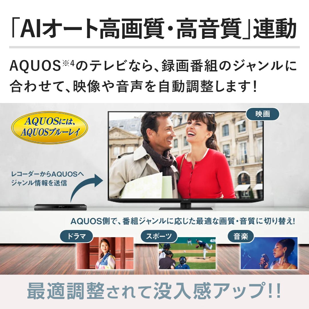 �y�uAI�I�[�g���掿�E�������v�A���zAQUOS�̃e���r�Ȃ�A�^��ԑg�̃W�������ɍ��킹�āA�f���≹���������������܂��I
