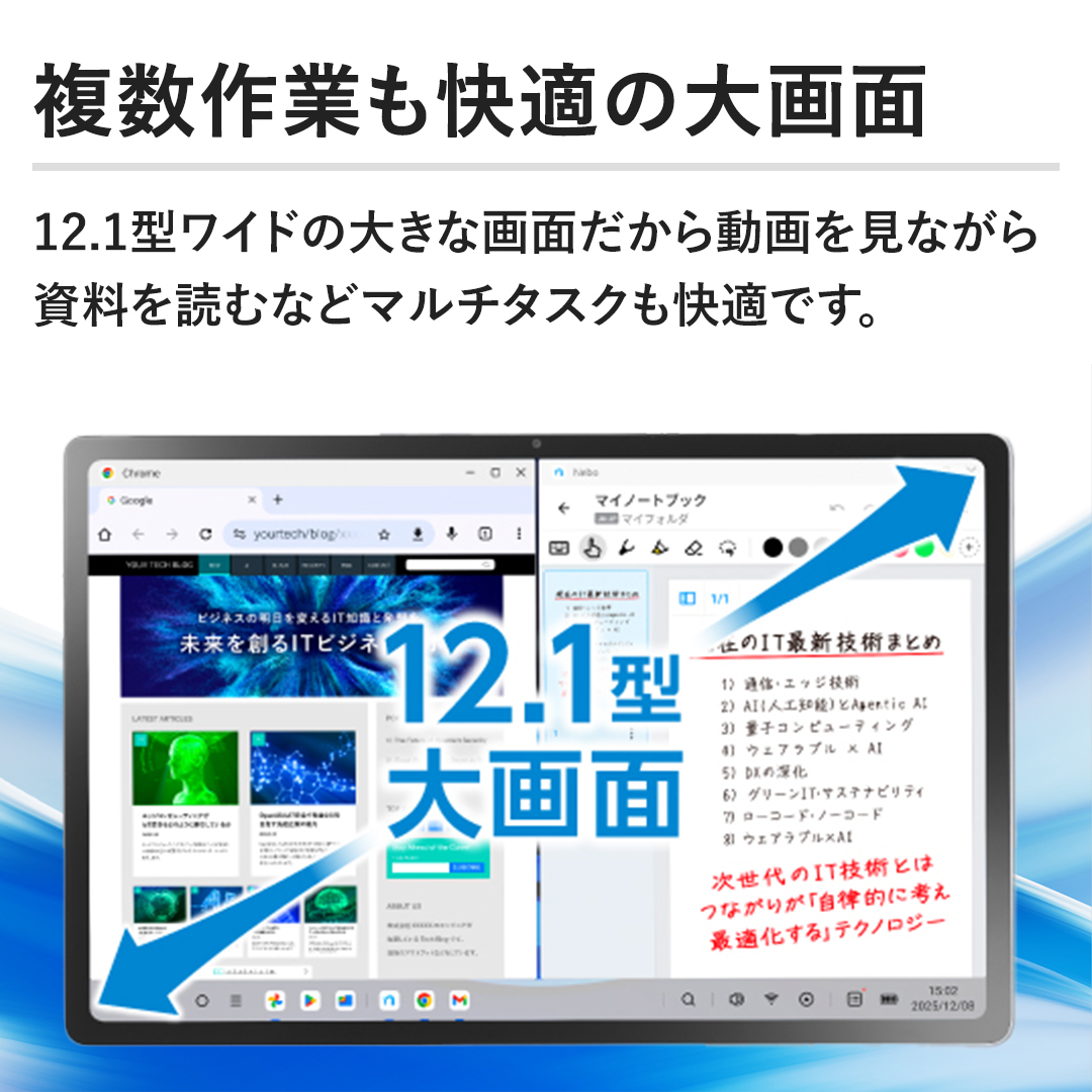 �y������Ƃ����K�̑��ʁz12.1�^���C�h�̑傫�ȉ�ʂ����瓮������Ȃ��玑����ǂނȂǃ}���`�^�X�N�����K�ł��B