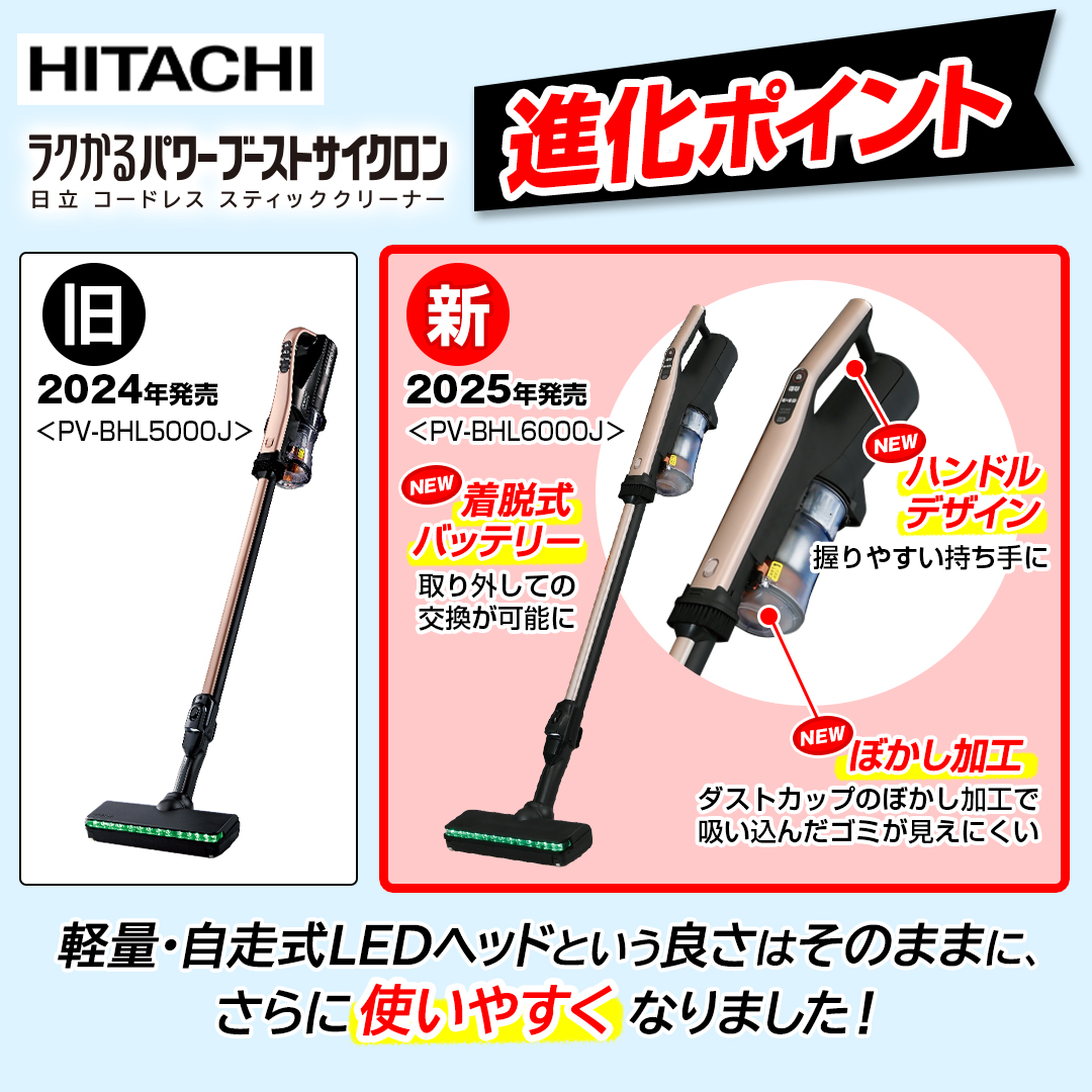 25年製日立 ラクかるパワーブーストサイクロンゴールドPV-BHL5000J N 日立 掃除機 掃除機 ラクかるパワーブーストサイクロン ライトゴールド