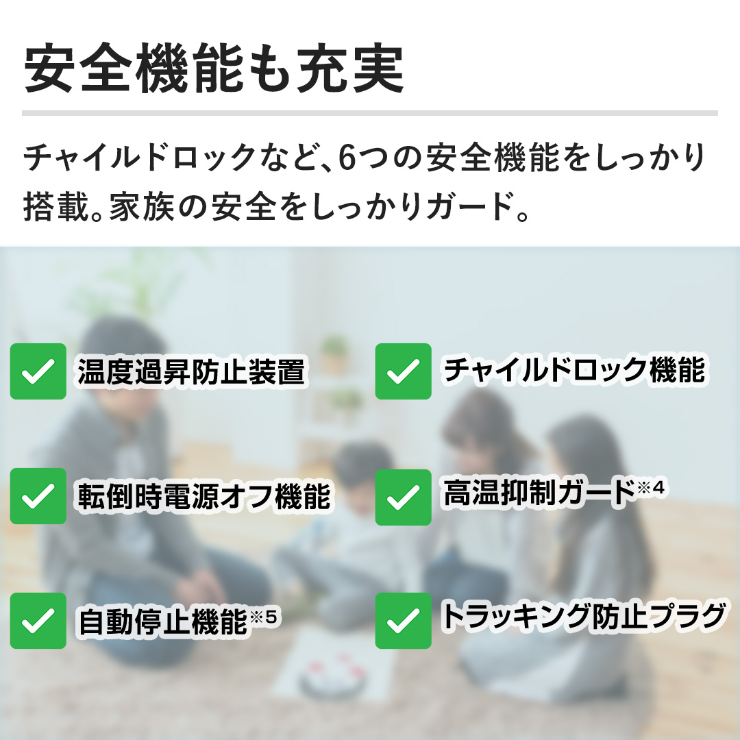 �y���S�@�\���[���z�`���C���h���b�N�ȂǁA6�̈��S�@�\���������蓋�ځB�Ƒ��̈��S����������K�[�h�B